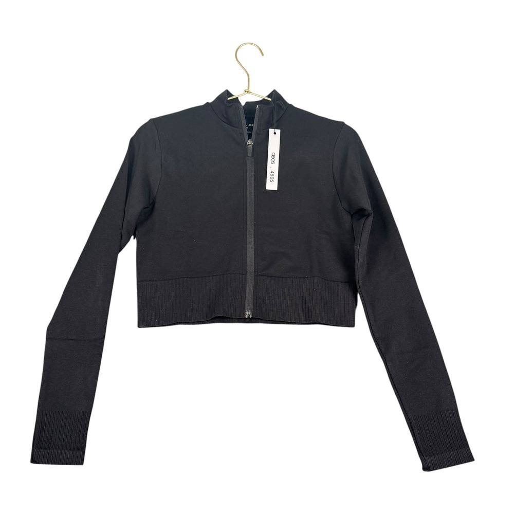 ASOS 4505 Cropped Track Jacket Black Seamless Zip Mock Neck Womens S WP930